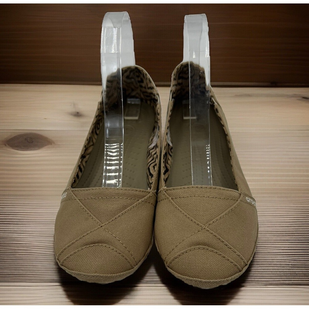 Crocs Shoes Womens 8 Angeline Ballet Flats Brown Canvas Slip On Comfort 15336